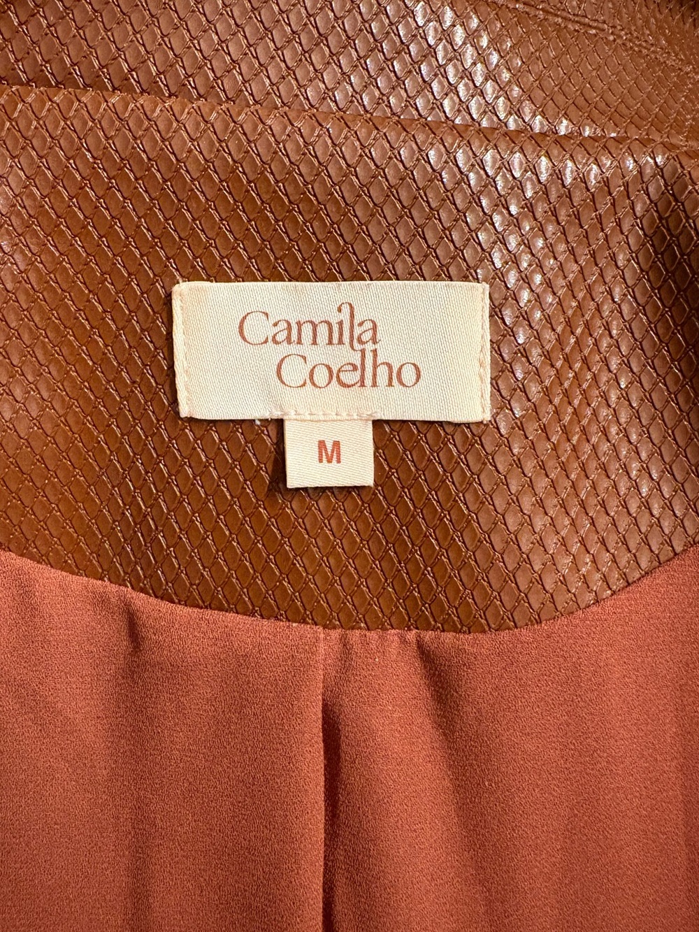 Revolve Camila Coelho Esma Trench Coat Cognac Vegan Leather Belted Revolve M - Picture 8 of 10
